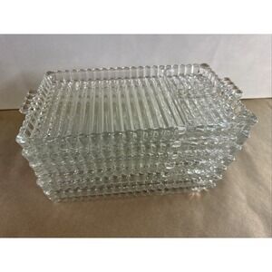 Glass Serving Plates Dessert Clear Ribbed Sandwich 11" X 6" Sectional Set of 7